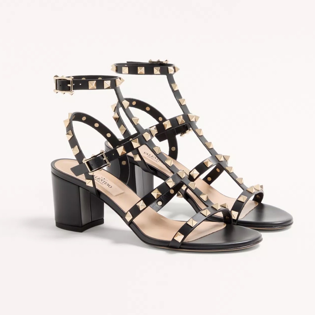 Valentino Garavani Black Rockstud Calfskin Ankle Strap Sandal 60 Mm 38